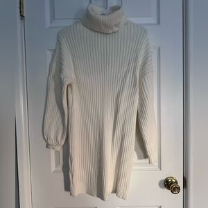 Women's Cream Turtleneck Sweater Dress